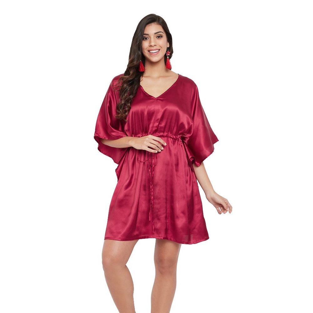 Women Plus Size Satin Mini Dress Loose Nighty Tunic Tops Dress by Gypsie Blu - Picture 7 of 9